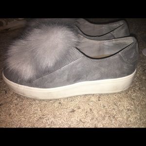 Steve Madden fur puffball platform sneakers